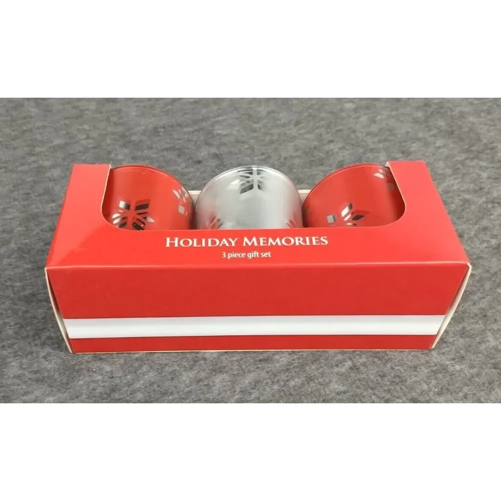 Kohls 3‎ Pc Votive Candle Gift Set Holiday Memories Red & Silver Hostess NEW